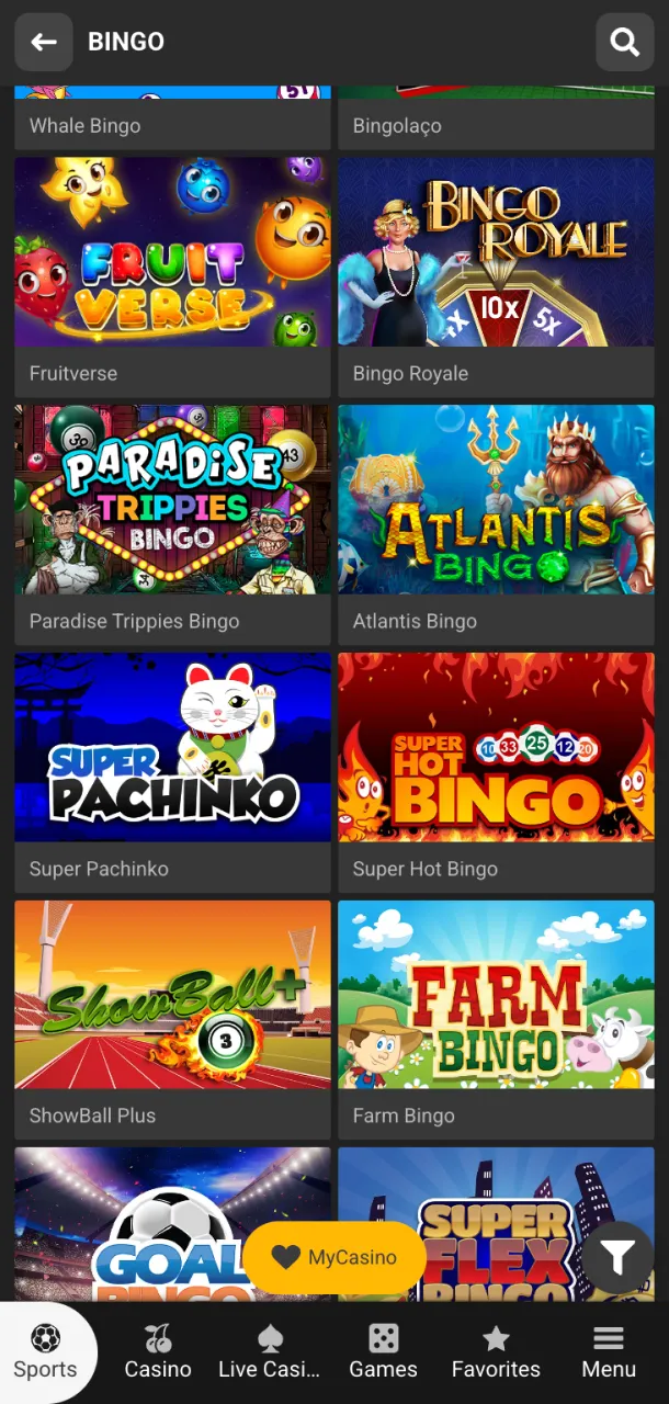 Abre tu sala de bingo favorita en Melbet.